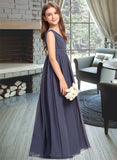 Cadence A-Line V-neck Floor-Length Chiffon Junior Bridesmaid Dress With Ruffle STAP0013307