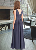 Cadence A-Line V-neck Floor-Length Chiffon Junior Bridesmaid Dress With Ruffle STAP0013307