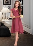 Shannon A-Line V-neck Asymmetrical Chiffon Junior Bridesmaid Dress With Cascading Ruffles STAP0013309