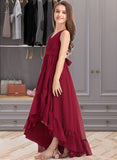 Lia A-Line V-neck Asymmetrical Chiffon Junior Bridesmaid Dress With Bow(s) Cascading Ruffles STAP0013310