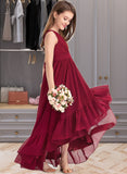 Lia A-Line V-neck Asymmetrical Chiffon Junior Bridesmaid Dress With Bow(s) Cascading Ruffles STAP0013310