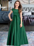 Micah Ball-Gown/Princess Scoop Neck Floor-Length Satin Lace Junior Bridesmaid Dress With Bow(s) Pockets STAP0013311