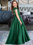 Micah Ball-Gown/Princess Scoop Neck Floor-Length Satin Lace Junior Bridesmaid Dress With Bow(s) Pockets STAP0013311