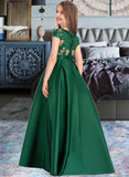 Micah Ball-Gown/Princess Scoop Neck Floor-Length Satin Lace Junior Bridesmaid Dress With Bow(s) Pockets STAP0013311