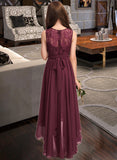 Laila A-Line Scoop Neck Asymmetrical Chiffon Lace Junior Bridesmaid Dress With Bow(s) STAP0013312