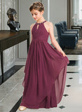 LuLu A-Line Scoop Neck Floor-Length Chiffon Junior Bridesmaid Dress With Ruffle Beading STAP0013313