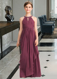 LuLu A-Line Scoop Neck Floor-Length Chiffon Junior Bridesmaid Dress With Ruffle Beading STAP0013313