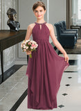 LuLu A-Line Scoop Neck Floor-Length Chiffon Junior Bridesmaid Dress With Ruffle Beading STAP0013313