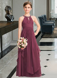 LuLu A-Line Scoop Neck Floor-Length Chiffon Junior Bridesmaid Dress With Ruffle Beading STAP0013313