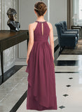 LuLu A-Line Scoop Neck Floor-Length Chiffon Junior Bridesmaid Dress With Ruffle Beading STAP0013313