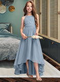 Tamara A-Line Scoop Neck Asymmetrical Chiffon Junior Bridesmaid Dress With Ruffle Bow(s) STAP0013314