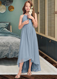 Tamara A-Line Scoop Neck Asymmetrical Chiffon Junior Bridesmaid Dress With Ruffle Bow(s) STAP0013314