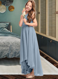 Tamara A-Line Scoop Neck Asymmetrical Chiffon Junior Bridesmaid Dress With Ruffle Bow(s) STAP0013314