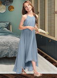 Tamara A-Line Scoop Neck Asymmetrical Chiffon Junior Bridesmaid Dress With Ruffle Bow(s) STAP0013314