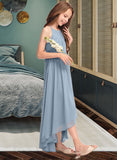 Tamara A-Line Scoop Neck Asymmetrical Chiffon Junior Bridesmaid Dress With Ruffle Bow(s) STAP0013314