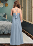 Tamara A-Line Scoop Neck Asymmetrical Chiffon Junior Bridesmaid Dress With Ruffle Bow(s) STAP0013314