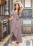 Hailey A-Line V-neck Asymmetrical Chiffon Junior Bridesmaid Dress With Ruffle Bow(s) STAP0013315