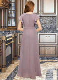 Hailey A-Line V-neck Asymmetrical Chiffon Junior Bridesmaid Dress With Ruffle Bow(s) STAP0013315