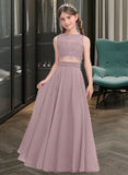 Audrina A-Line Scoop Neck Floor-Length Chiffon Junior Bridesmaid Dress STAP0013316