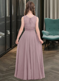 Audrina A-Line Scoop Neck Floor-Length Chiffon Junior Bridesmaid Dress STAP0013316