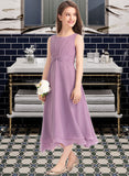 Janey A-Line Scoop Neck Tea-Length Chiffon Junior Bridesmaid Dress With Ruffle STAP0013317