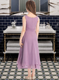 Janey A-Line Scoop Neck Tea-Length Chiffon Junior Bridesmaid Dress With Ruffle STAP0013317