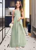 Pearl A-Line Scoop Neck Floor-Length Chiffon Junior Bridesmaid Dress With Cascading Ruffles STAP0013318