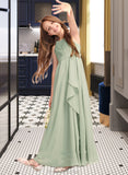 Pearl A-Line Scoop Neck Floor-Length Chiffon Junior Bridesmaid Dress With Cascading Ruffles STAP0013318