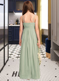 Pearl A-Line Scoop Neck Floor-Length Chiffon Junior Bridesmaid Dress With Cascading Ruffles STAP0013318