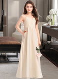 Lilian A-Line V-neck Floor-Length Satin Junior Bridesmaid Dress With Pockets STAP0013319