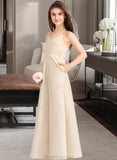 Lilian A-Line V-neck Floor-Length Satin Junior Bridesmaid Dress With Pockets STAP0013319