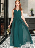 Kamari A-Line Scoop Neck Floor-Length Chiffon Junior Bridesmaid Dress With Ruffle STAP0013320