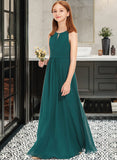 Kamari A-Line Scoop Neck Floor-Length Chiffon Junior Bridesmaid Dress With Ruffle STAP0013320