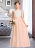 Sara A-Line Scoop Neck Floor-Length Chiffon Lace Junior Bridesmaid Dress STAP0013321