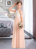 Sara A-Line Scoop Neck Floor-Length Chiffon Lace Junior Bridesmaid Dress STAP0013321