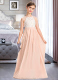 Sara A-Line Scoop Neck Floor-Length Chiffon Lace Junior Bridesmaid Dress STAP0013321