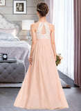 Sara A-Line Scoop Neck Floor-Length Chiffon Lace Junior Bridesmaid Dress STAP0013321