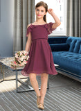 Josephine A-Line Off-the-Shoulder Knee-Length Chiffon Junior Bridesmaid Dress With Bow(s) Cascading Ruffles STAP0013322