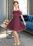 Josephine A-Line Off-the-Shoulder Knee-Length Chiffon Junior Bridesmaid Dress With Bow(s) Cascading Ruffles STAP0013322