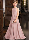 Melina A-Line Scoop Neck Floor-Length Chiffon Lace Junior Bridesmaid Dress STAP0013324