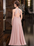 Melina A-Line Scoop Neck Floor-Length Chiffon Lace Junior Bridesmaid Dress STAP0013324