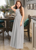 Jane A-Line Scoop Neck Floor-Length Chiffon Junior Bridesmaid Dress With Ruffle STAP0013325