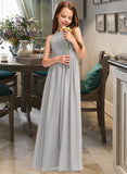 Jane A-Line Scoop Neck Floor-Length Chiffon Junior Bridesmaid Dress With Ruffle STAP0013325