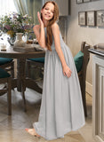 Jane A-Line Scoop Neck Floor-Length Chiffon Junior Bridesmaid Dress With Ruffle STAP0013325