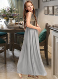 Jane A-Line Scoop Neck Floor-Length Chiffon Junior Bridesmaid Dress With Ruffle STAP0013325