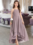 Mariah A-Line Scoop Neck Asymmetrical Chiffon Junior Bridesmaid Dress With Ruffle Bow(s) STAP0013326