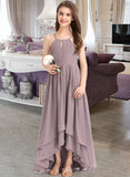 Mariah A-Line Scoop Neck Asymmetrical Chiffon Junior Bridesmaid Dress With Ruffle Bow(s) STAP0013326