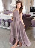 Mariah A-Line Scoop Neck Asymmetrical Chiffon Junior Bridesmaid Dress With Ruffle Bow(s) STAP0013326