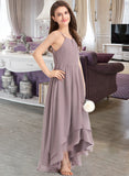 Mariah A-Line Scoop Neck Asymmetrical Chiffon Junior Bridesmaid Dress With Ruffle Bow(s) STAP0013326