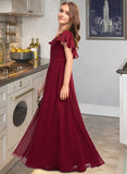 Izabelle A-Line V-neck Floor-Length Chiffon Junior Bridesmaid Dress With Cascading Ruffles STAP0013327